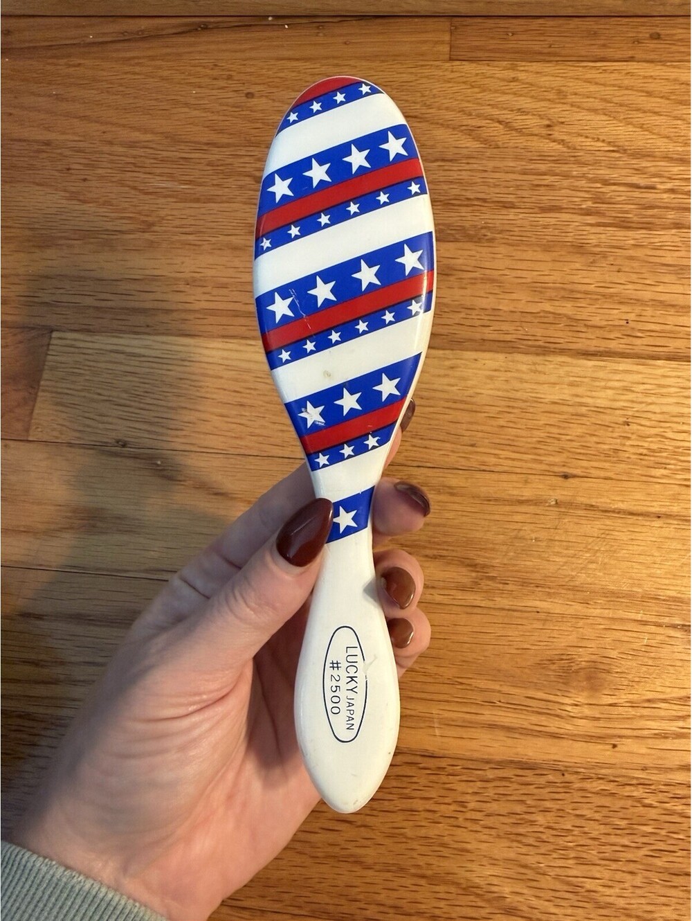 Used-VTG Lucky Japan #2500 Hair Brush Red White Blue Stars Stripes Patriotic
